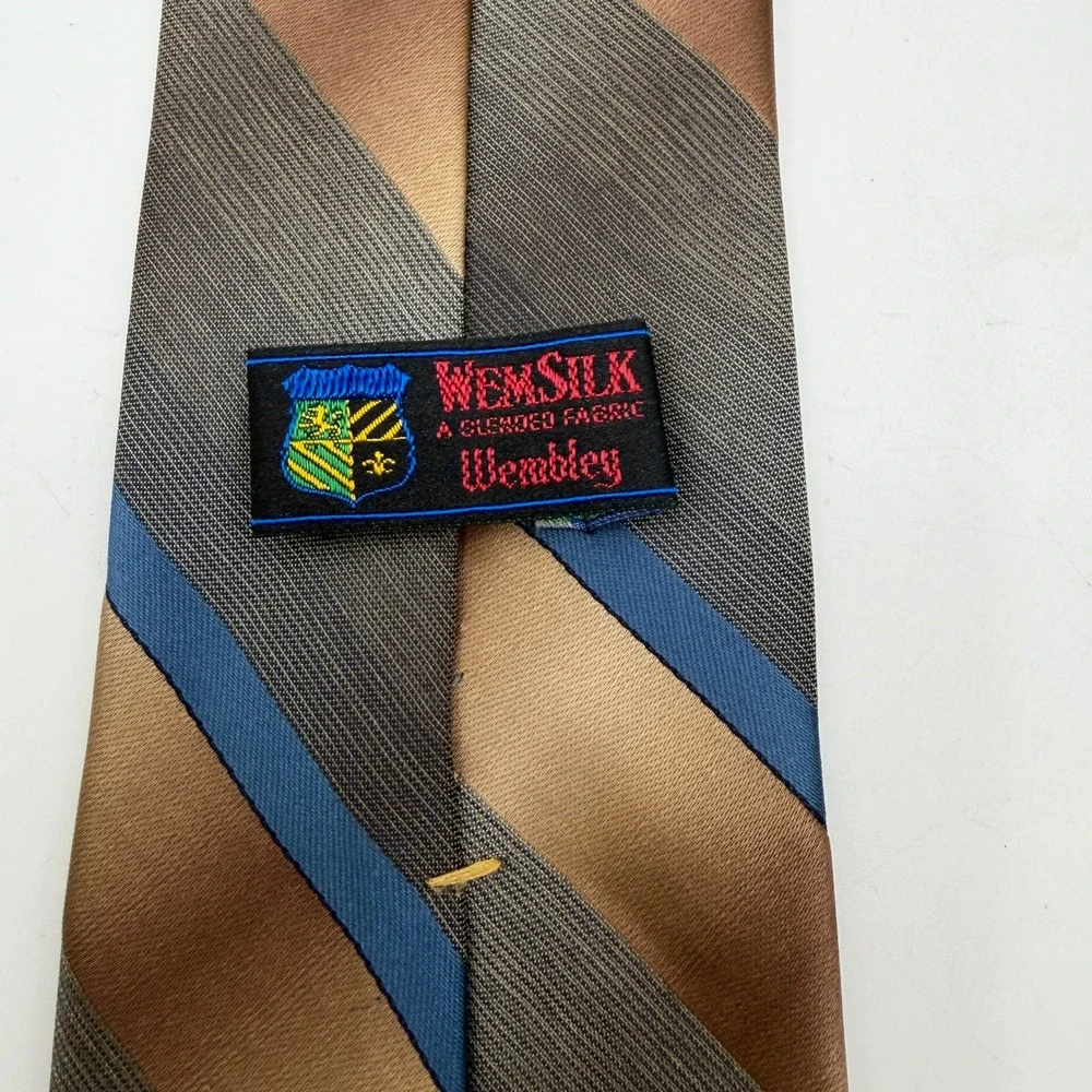 Wembley WemSilk Striped & Ketch Solid Gray Vintage Mens Necktie Lot 2pc